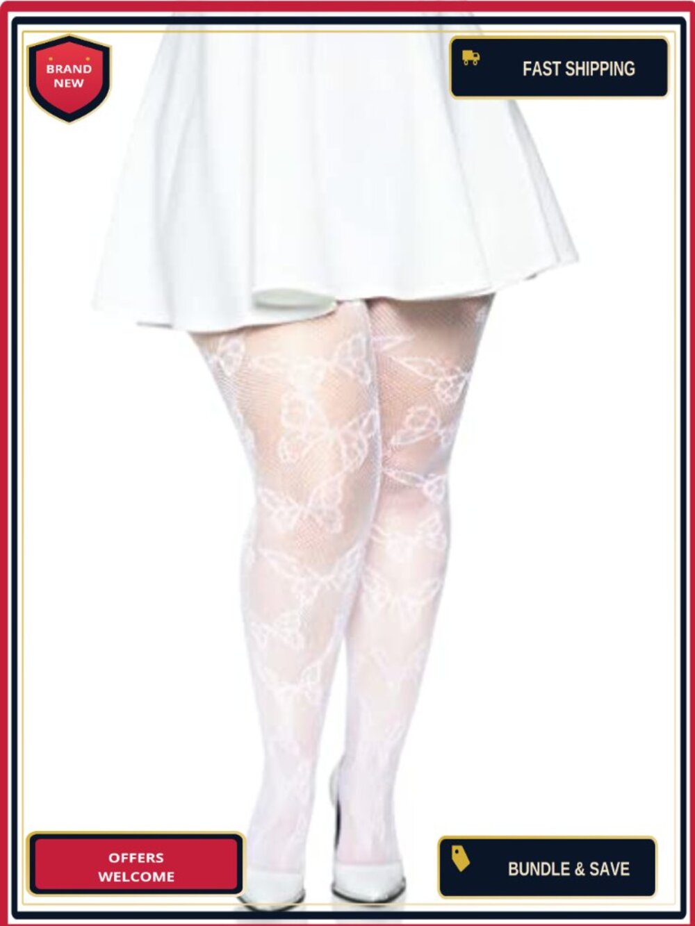 Patterned Fishnet Tights with Butterfly Design